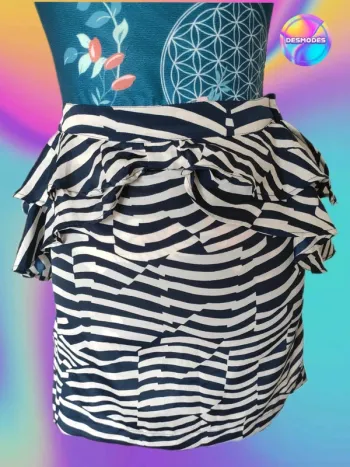 Petite jupe courte volantée zébrée bleu et blanc - Drop Sauvage