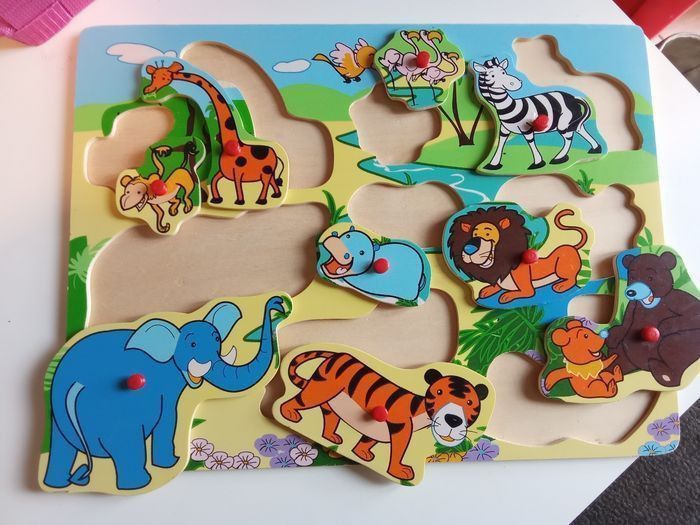 Grand puzzle en bois la savane  9 morceaux ,  animaux, dès 2 ans - photo numéro 3