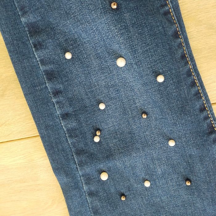 Jeans skinny femme taille 38 bleu a perles - photo numéro 6