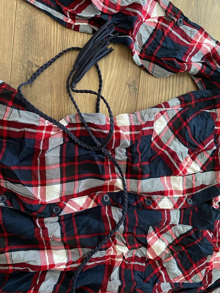 Chemise longue robe à carreaux bleu blanc rouge Ts - photo numéro 3