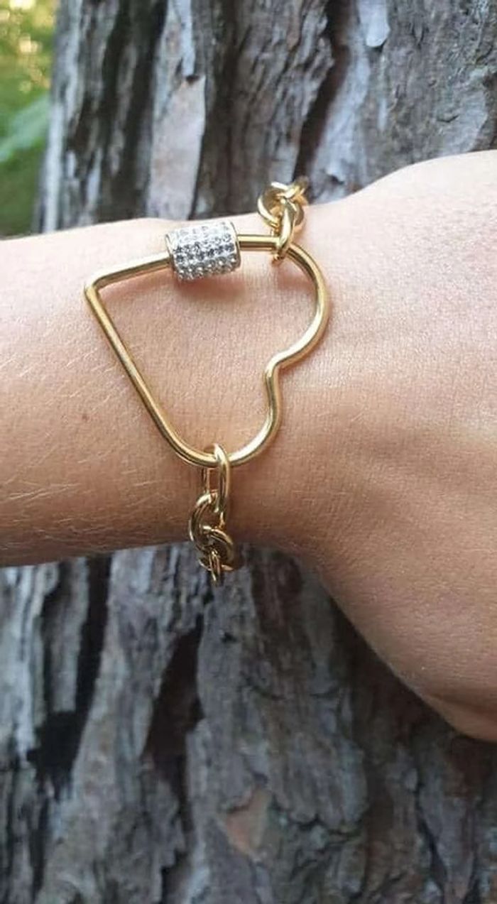 Bracelet maillons épais cœur xl mousqueton c acier inoxydable or - photo numéro 3