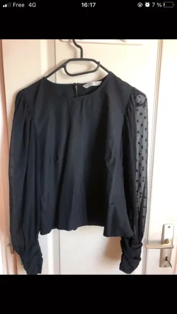 Blouse manches longues transparentes à pois Stradivarius (noir), S / 36 / 8