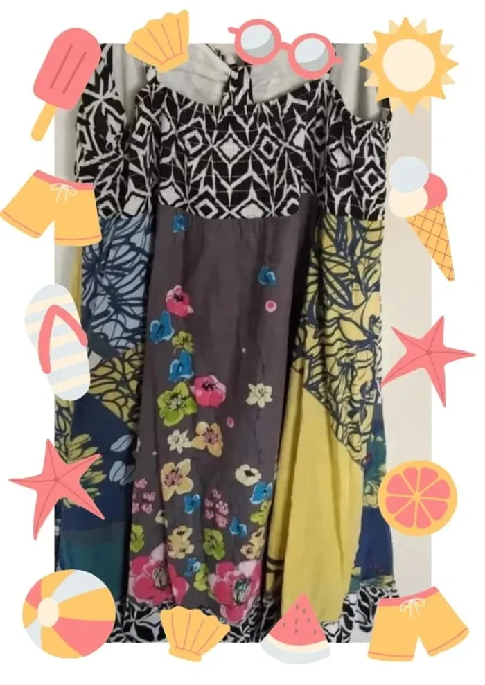 Robe fluide à motifs fleuris et géométriques colorés - photo numéro 4