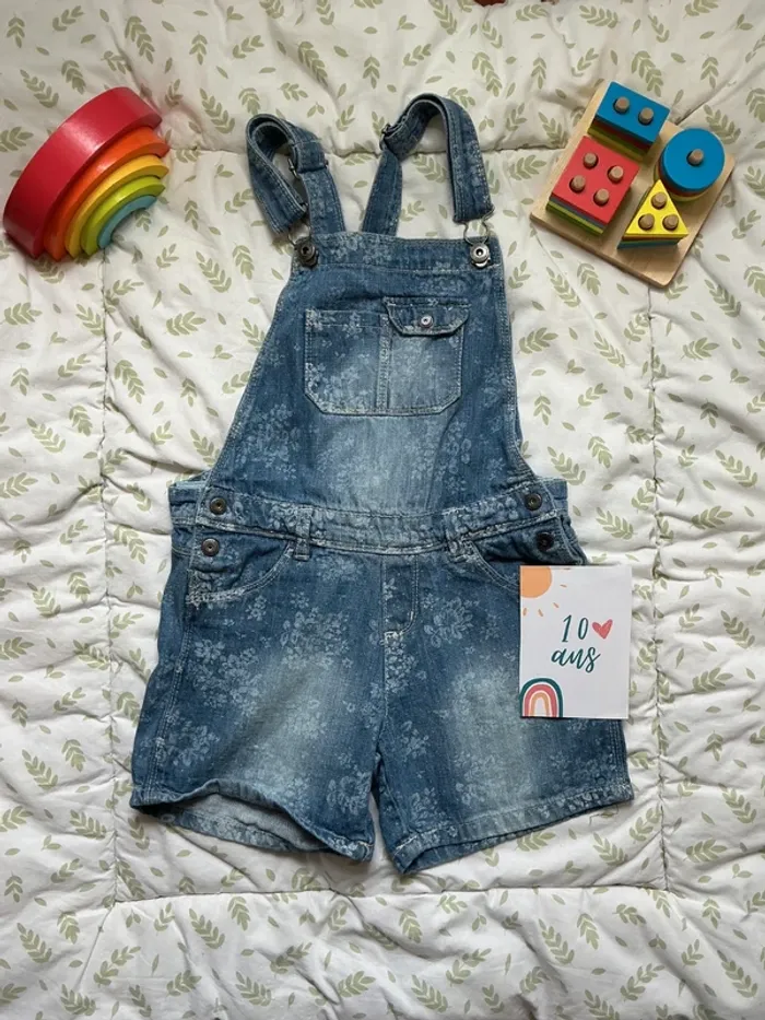 salopette short en jean bleu taille réglable 10 ans vertbaudet