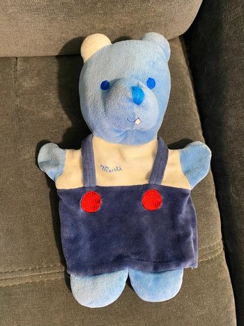 Peluche doudou marionnette Musti Mustela bleu