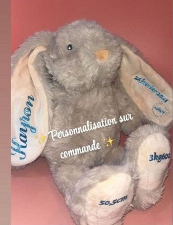 Peluche doudou lapin personnalisé naissance - photo numéro 3