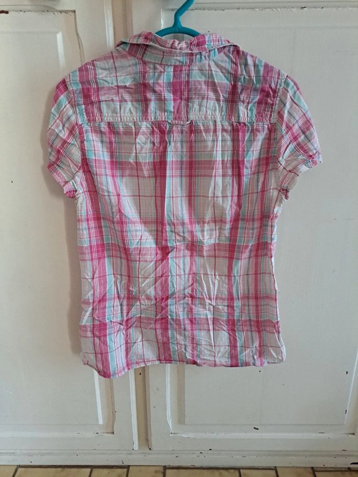 Chemise cintrée manche courte à carreaux rose et bleu 42 - photo numéro 2
