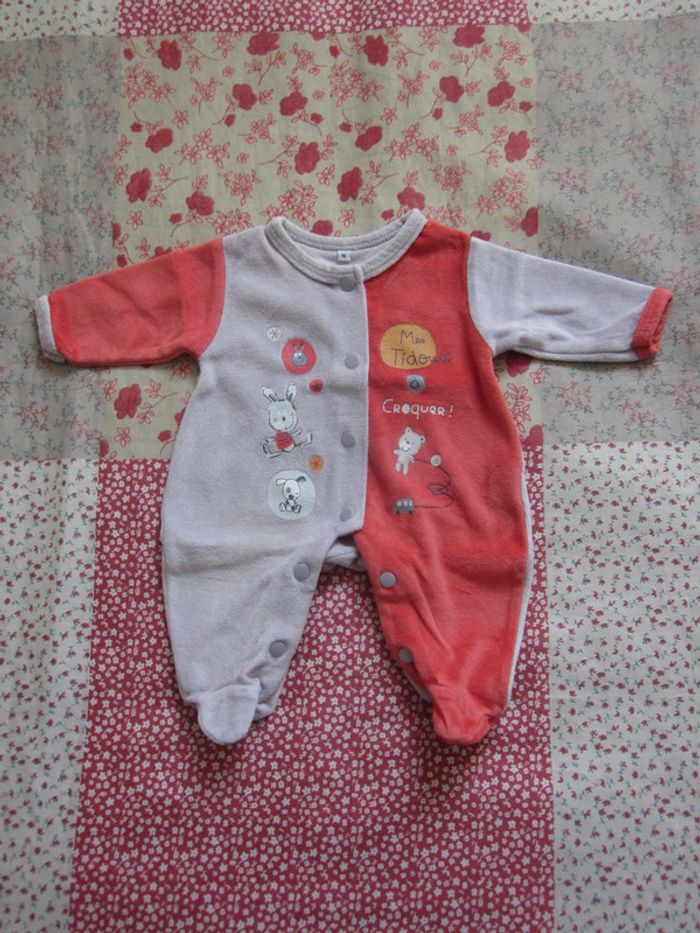 Pyjama velours gris et rouge taille naissance