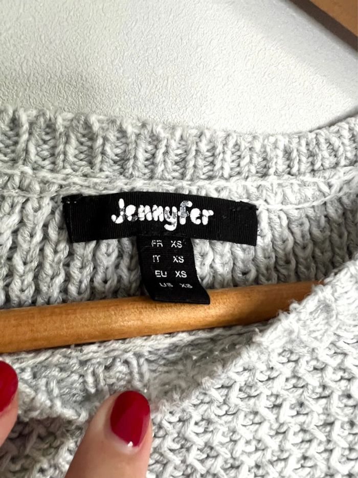 Pull en maille col rond Jennyfer gris clair - photo numéro 3
