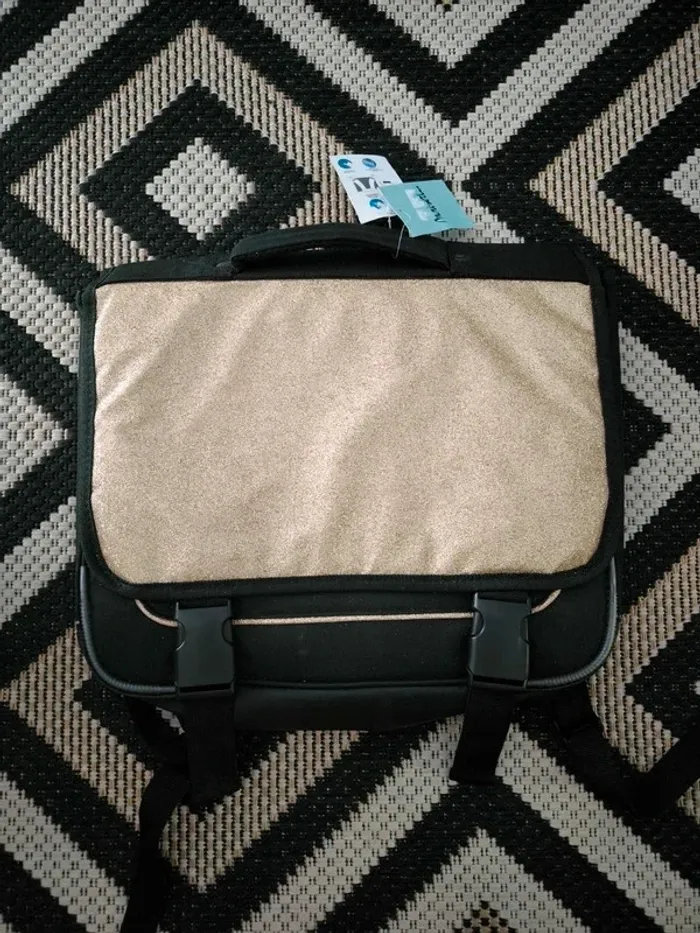 Cartable scolaire Bagtrotter doré pailleté et noir - Neuf avec étiquette