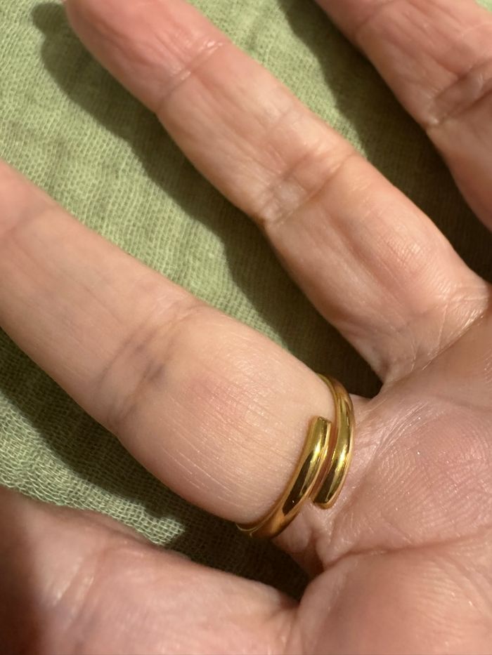 Bague scarabée relief acier inoxydable or rhodonite véritable réglable - photo numéro 2