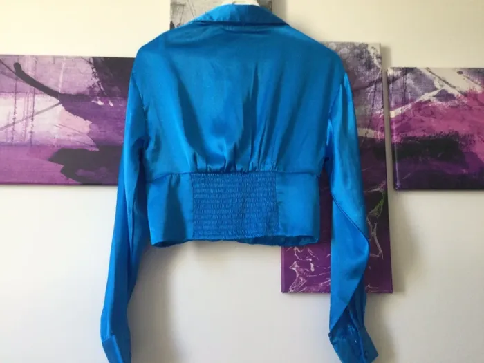 Chemisier bleu satiné taille xs - photo numéro 3