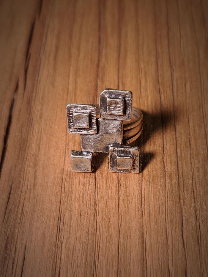 Bague géométrique plaqué argent ajustable - photo numéro 3