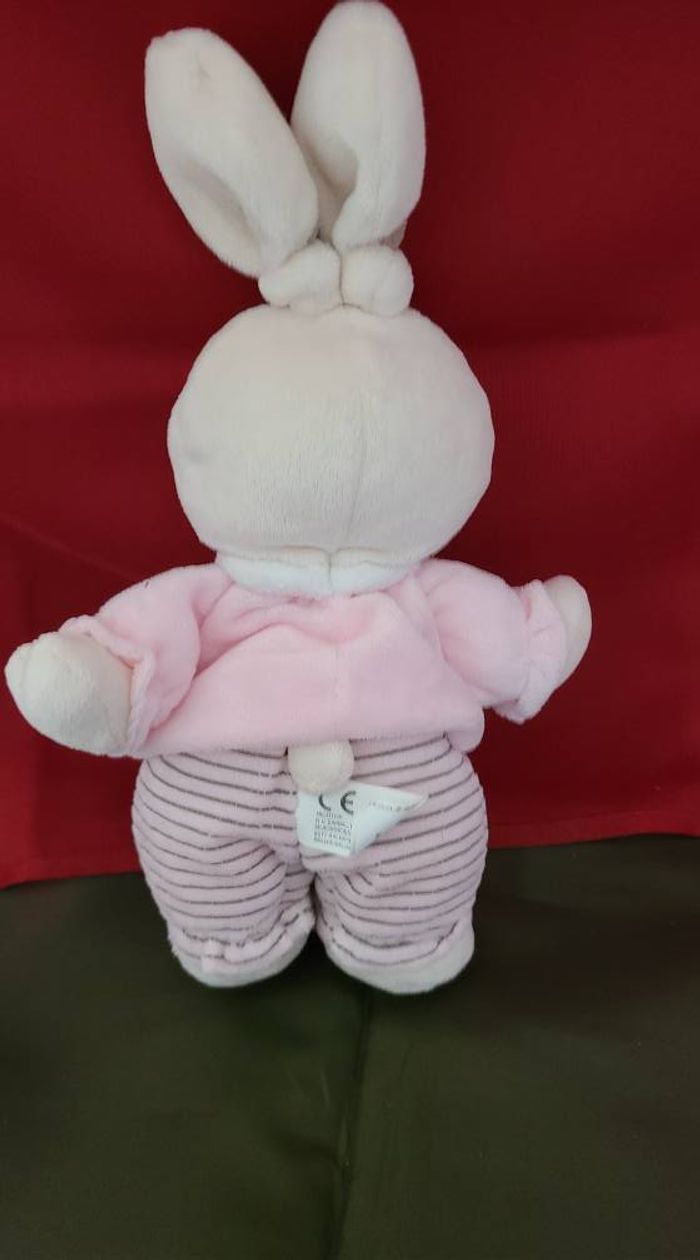 Doudou Lapin Rose Blanc Et Rayé Abc Nicotoy - photo numéro 2