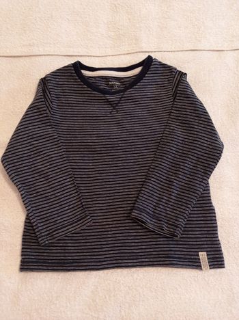 Pull bleu à rayures blanche marque qui habite à 3 .90  .92 cm pull porter deux fois