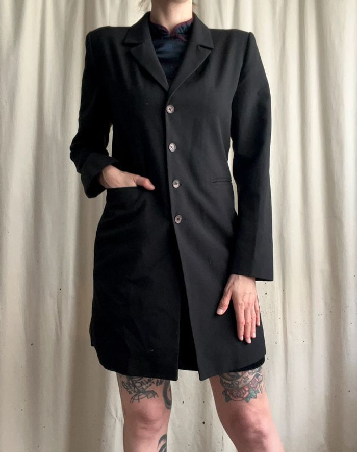 Blazer long noir Goth Officecore 🦇 vintage 90s - Taille M - photo numéro 2