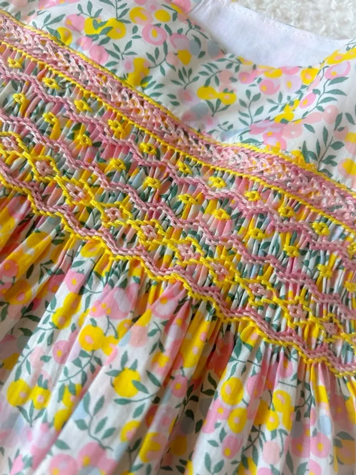 Blouse créatrice smockée et noeud liberty US 8 ans - photo numéro 6