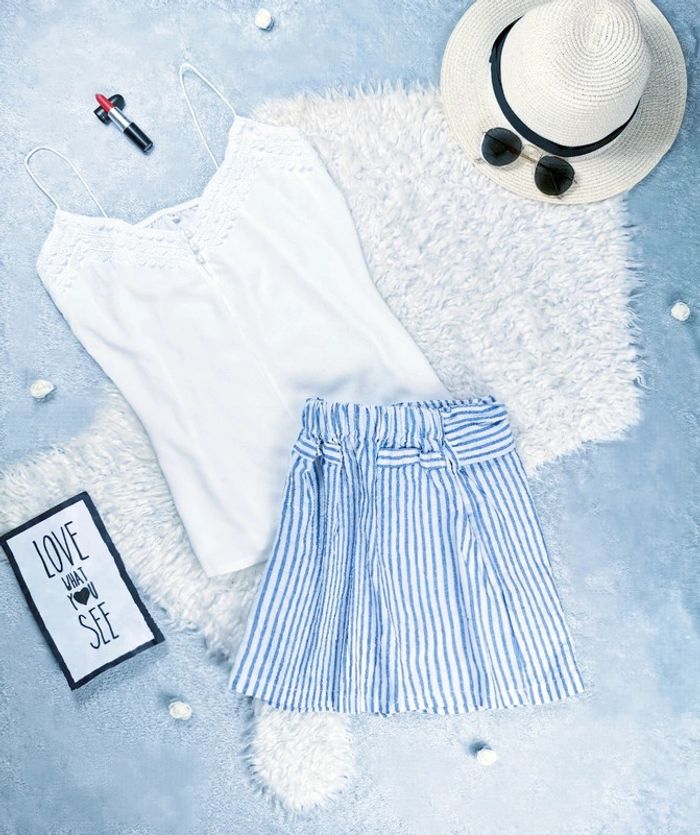 Jupe rayée blanche et bleue, ceinturée- T.XS ou T.34 🖤 - photo numéro 2