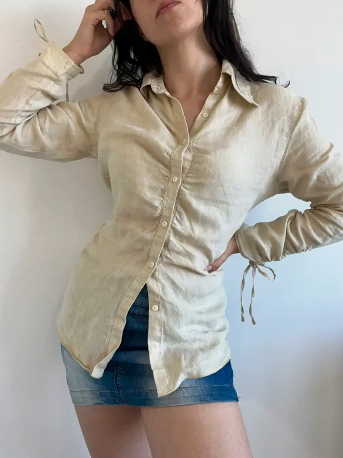 Chemisier beige y2k en lin taille M 🍦 - photo numéro 3