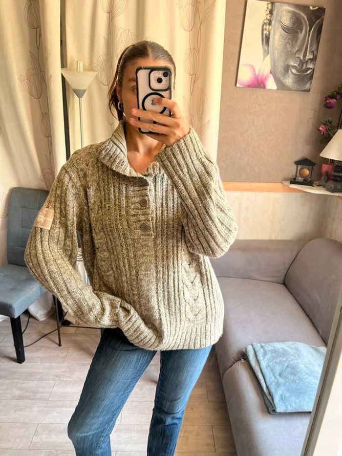Pull en laine vintage bohème champêtre western country y2k col camionneur