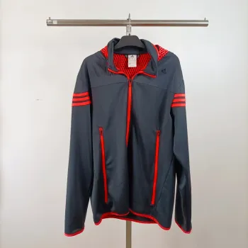 Veste à capuche Adidas grise noire et rouge bandes logo sport streetwear sport homme M A1525