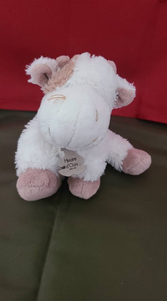 HISTOIRE D'OURS  DOUDOU VACHE BLANCHE ASSISE MARRON