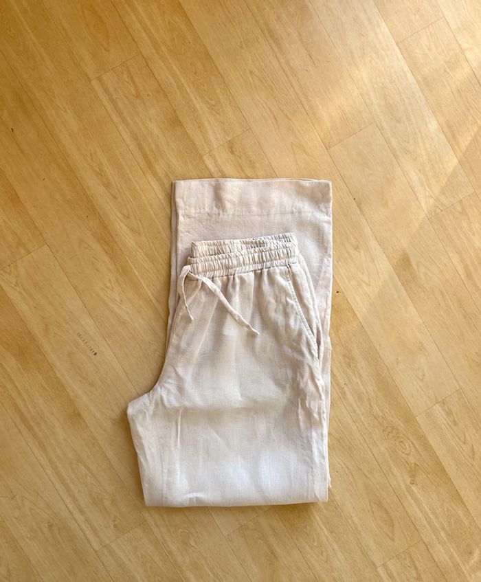 Pantalon beige femme en lin fait sur mesure au Vietnam taille 38