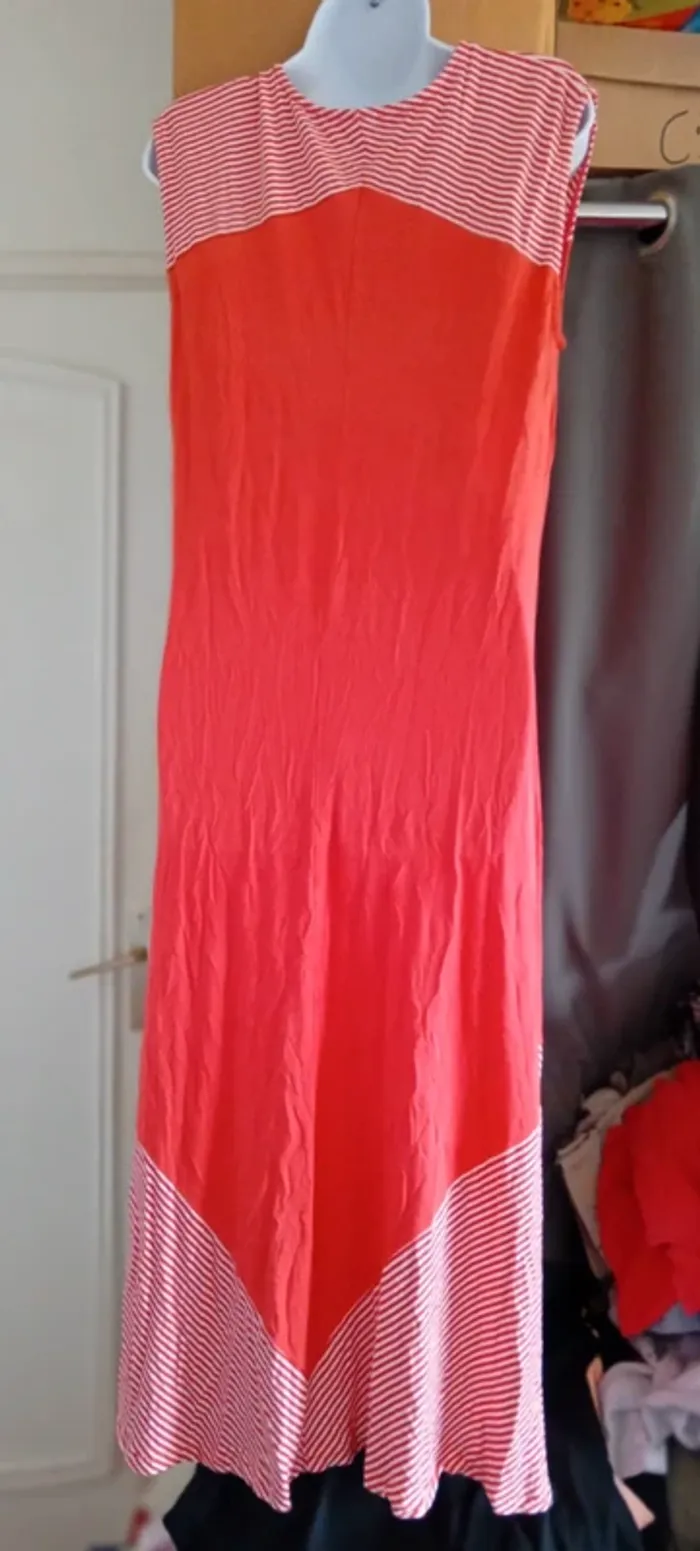 Robe très longue débardeur fluide avec rayures corail femme Xl - photo numéro 7