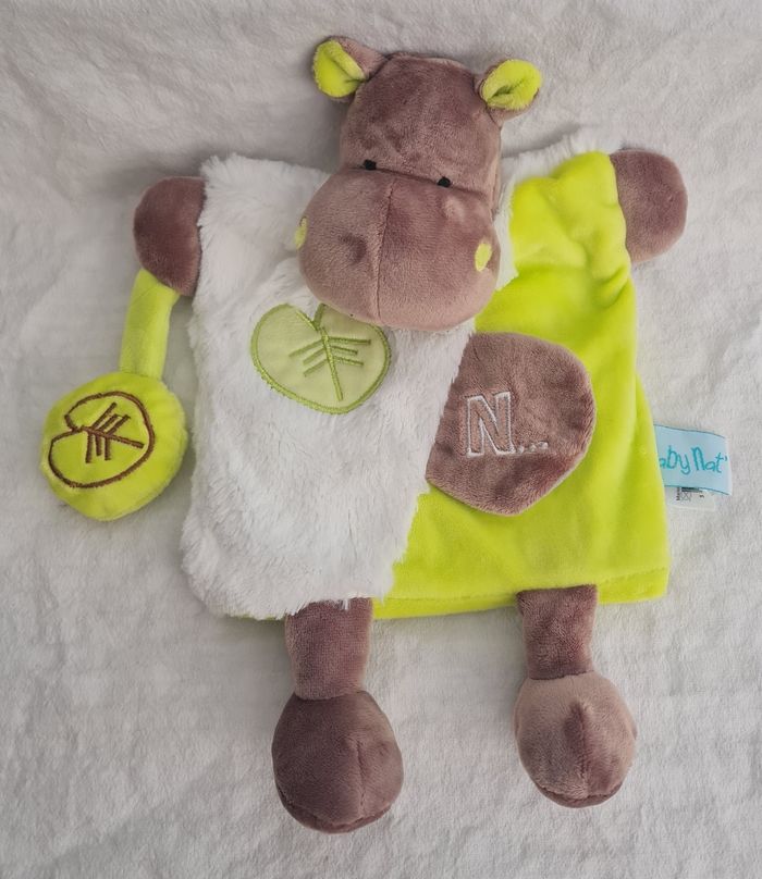 Doudou plat marionnette Hippopotame Bazile douillettes - Baby Nat