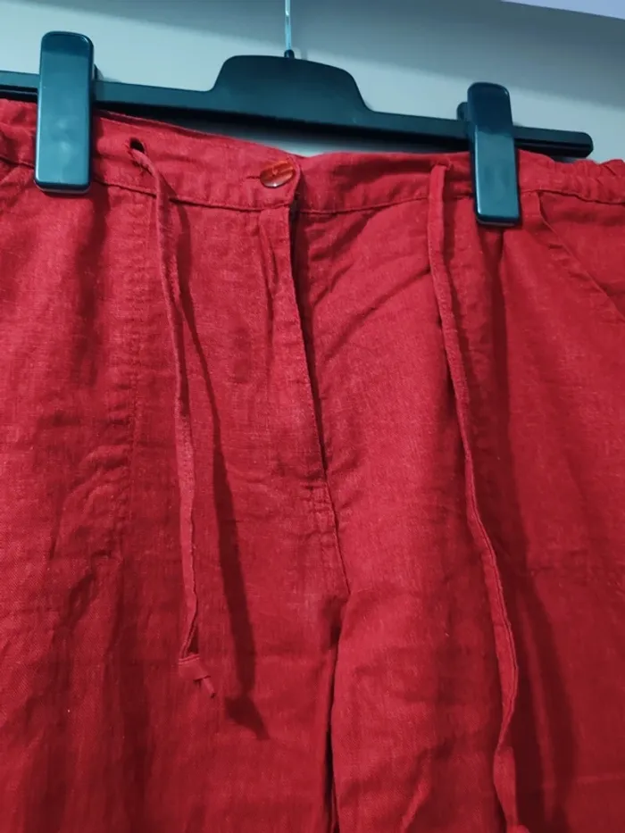 Pantalon rouge taille basse M été – lin & coton, léger et stylé 🌞 - photo numéro 3