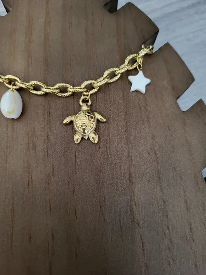 Bracelet acier inoxydable doré thème océanique avec coquillage et ananas - photo numéro 4