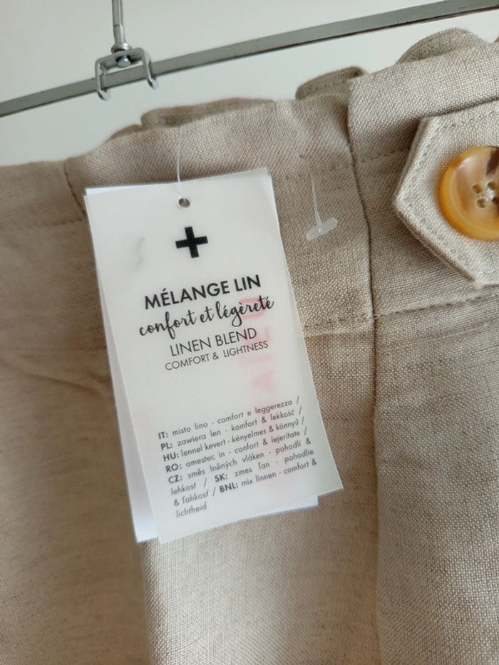 Short en lin beige taille élastique Camaïeu neuf avec étiquette - photo numéro 3