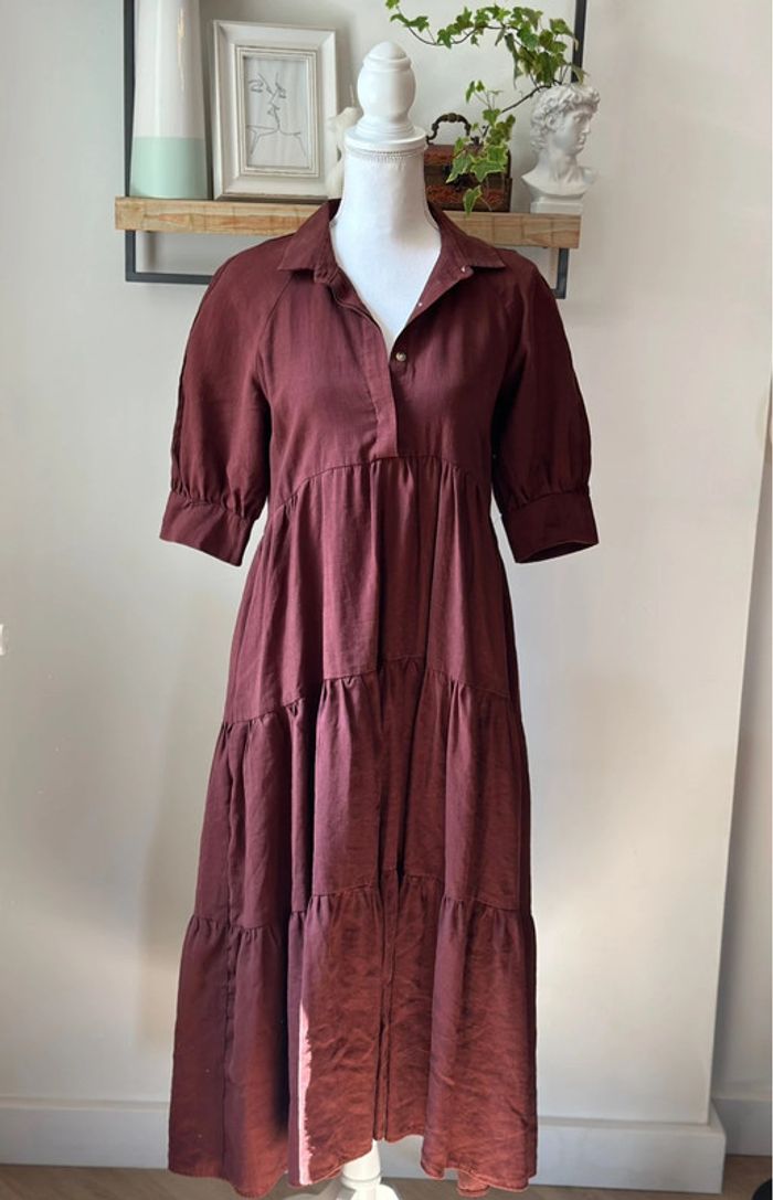 Robe mi-longue ample marron Zara taille XS oversize - photo numéro 2