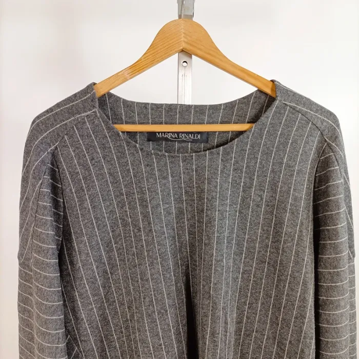 Tunique grise Marina Rinaldi à rayures fines, laine viscose polyester, taille 46 A1366 - photo numéro 2