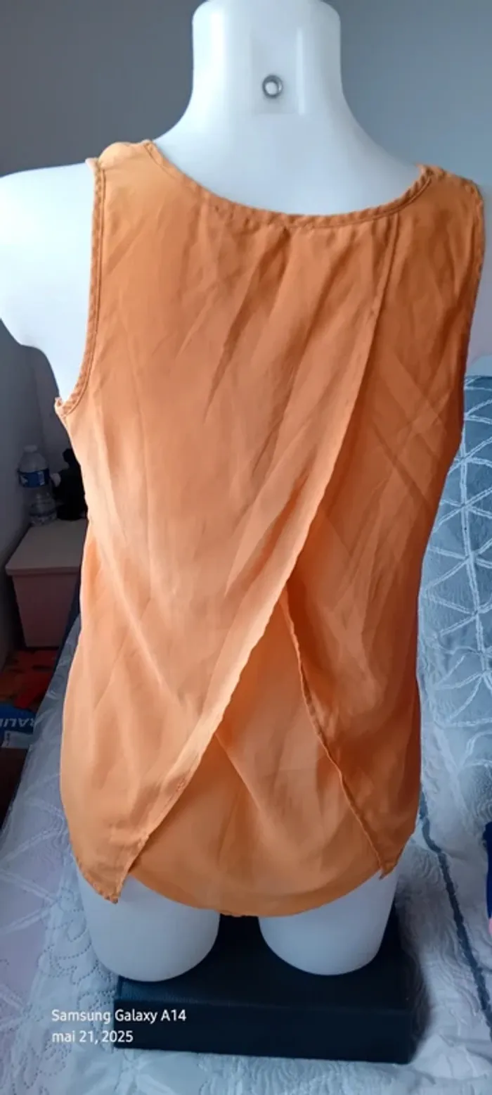 Blouse débardeur longue en voile superposé dos ouvert jaune moutarde femme M pimkie - photo numéro 8
