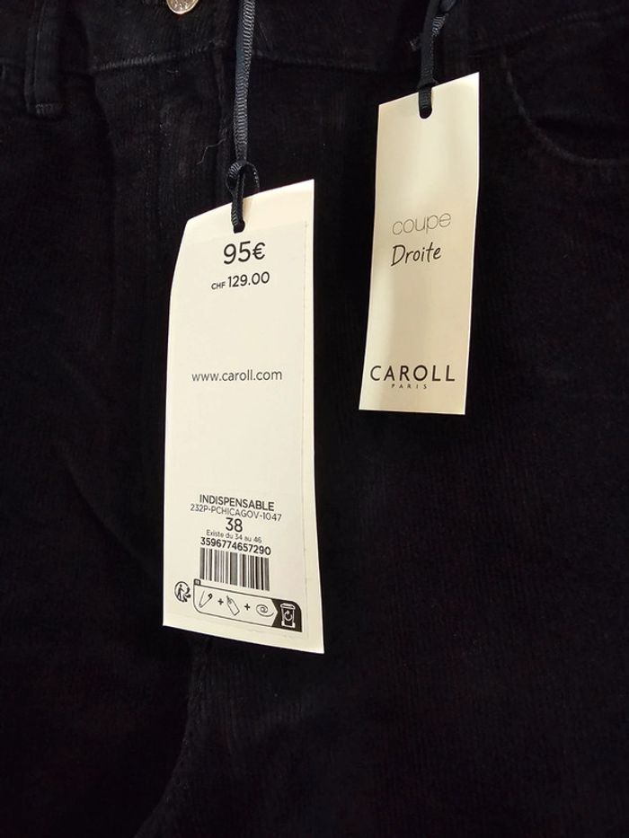 Pantalon marine velours côtelé Caroll Taille 38 - photo numéro 2