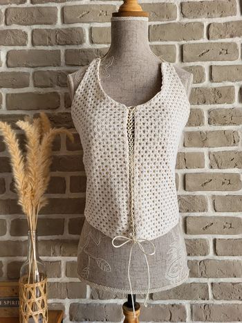 Top dos nu bohème en crochet lien tressé et dos smocké - Neuf