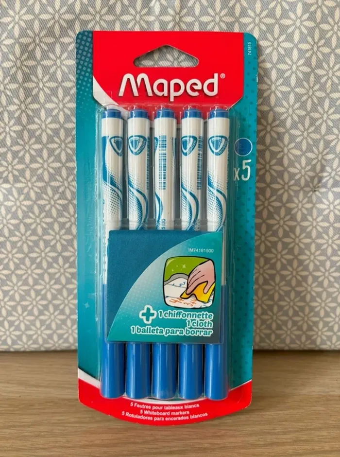 Pack de 5 Feutres Ardoise Bleus + 1 Chiffonnette