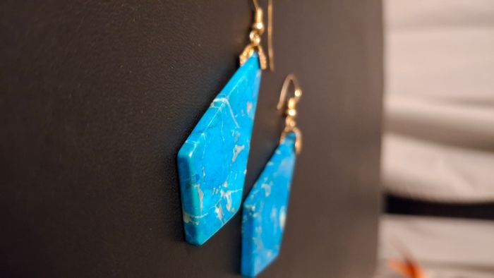 Boucle d'oreilles en pierre turquoise véritable - photo numéro 2