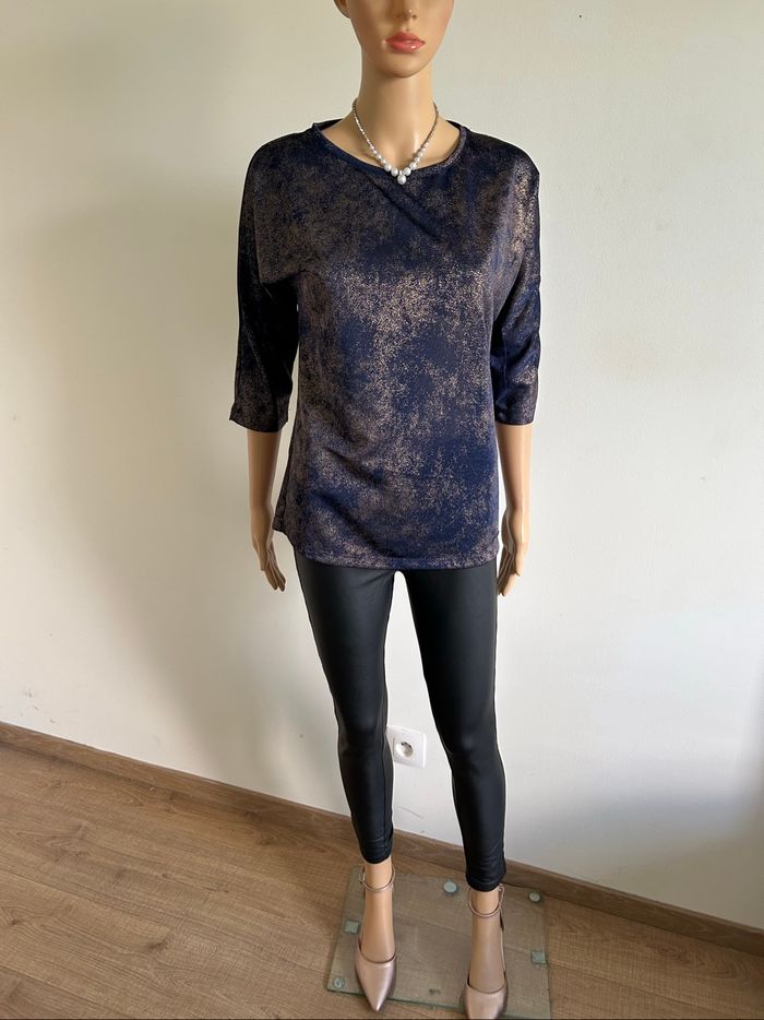 Blouse bleue marine et dorée Vila Joy taille S comme neuve - photo numéro 3