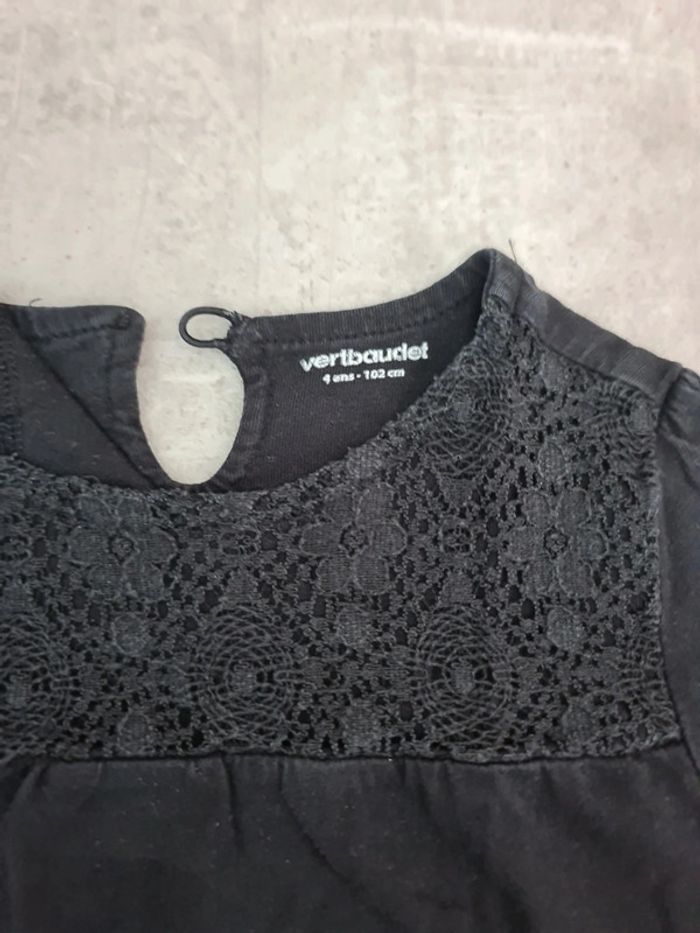 T shirt Manches longues noire vertbaudet  fille 4 ans avec dentelle - photo numéro 2