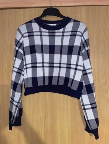 Pull crop top à carreaux bleu/blanc - Taille L/XL - Neuf sans étiquette