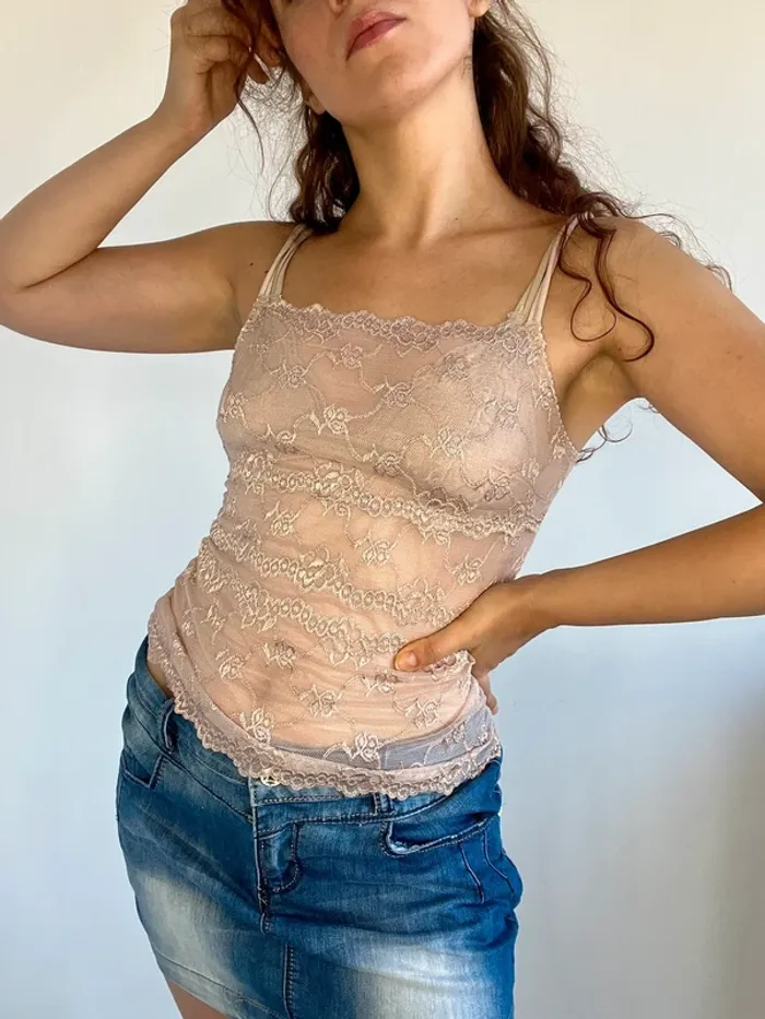 Débardeur beige en dentelle vintage taille 36/38 🐚 - photo numéro 3