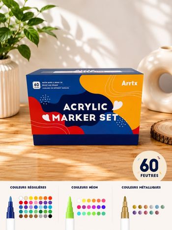 Lot de 60 feutres acryliques Arrtx – Réguliers / Néon / Métalliques 