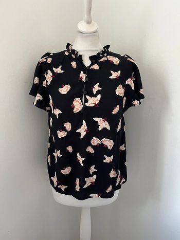 Blouse noire à fleurs rose Bash XS