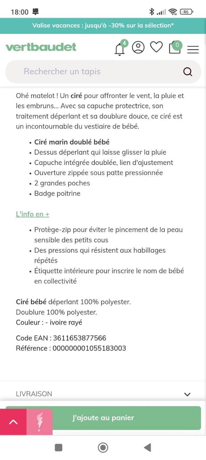 Ciré Marin Vertbaudet Bébé 9 mois - photo numéro 5