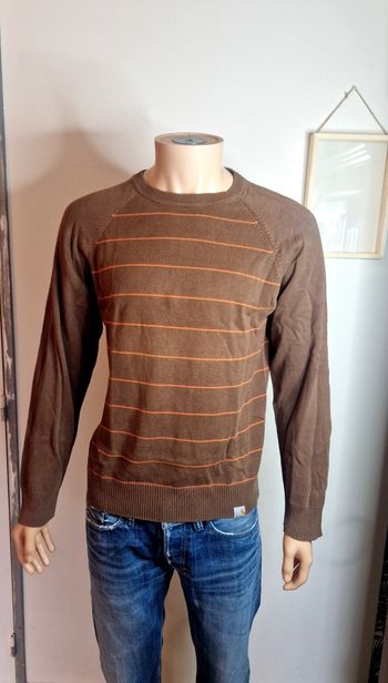 Carhartt Pull col rond marron rayures orange Homme taille M