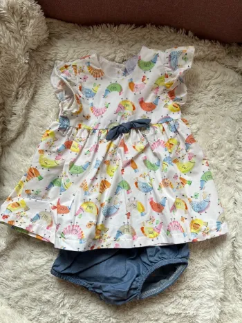Ensemble robe + bloomer imprimé poules