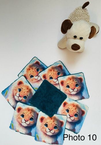 Lingettes lavables X8. Coton/éponge. Petits lions