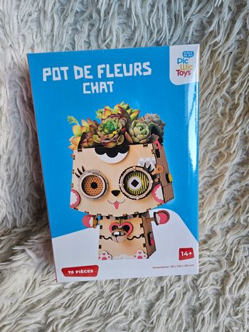 Activité manuelle - loisirs créatifs - créer ton pot de fleur en bois chat Neuf